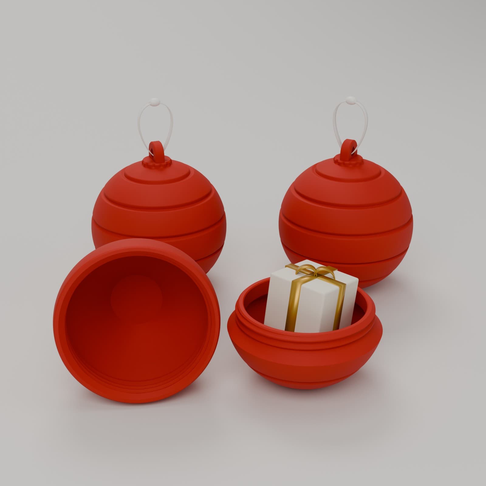 Kerstbal Cadeaudoosje (set van 3) in rood