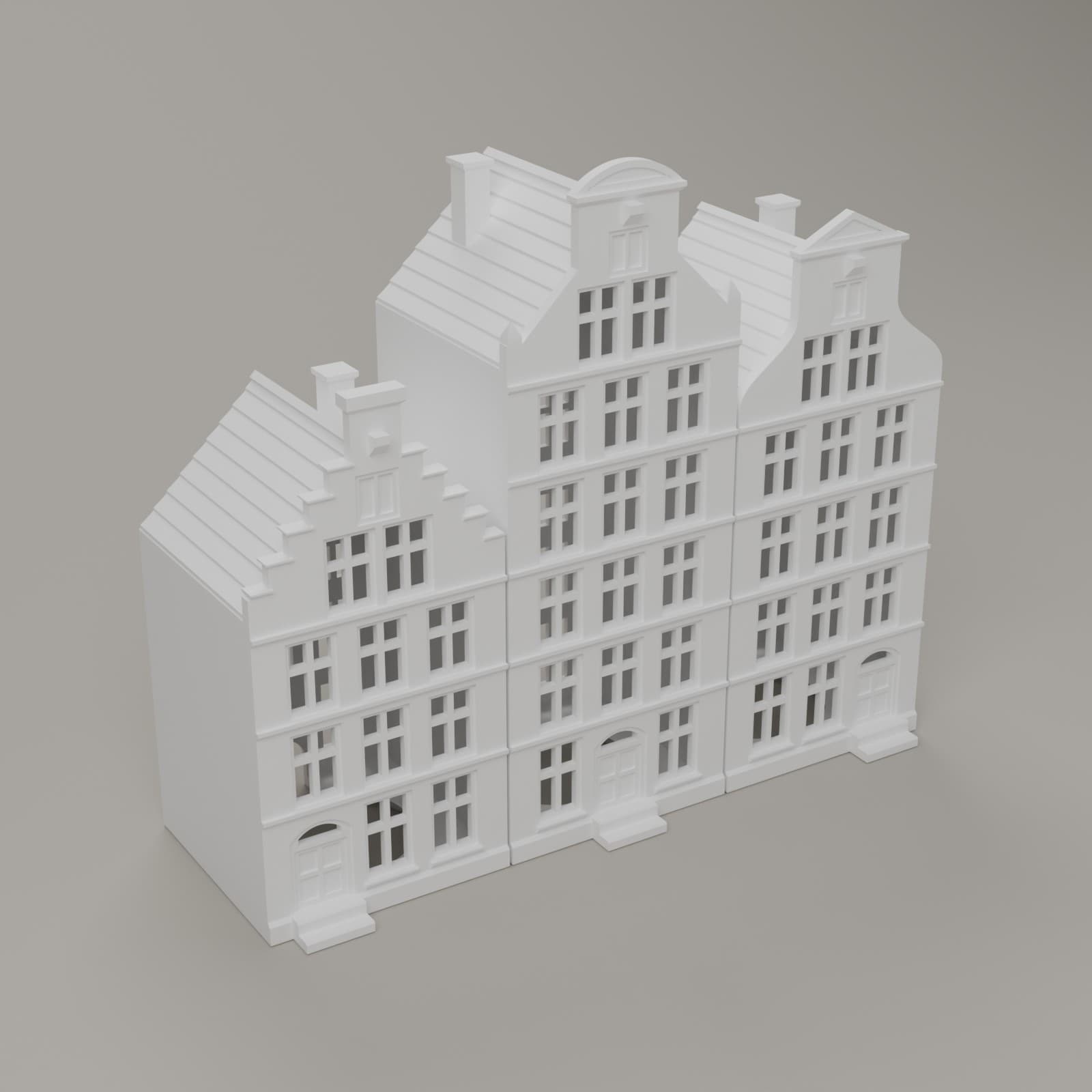 Kersthuisjes Grachtenpanden (set van 3) in wit