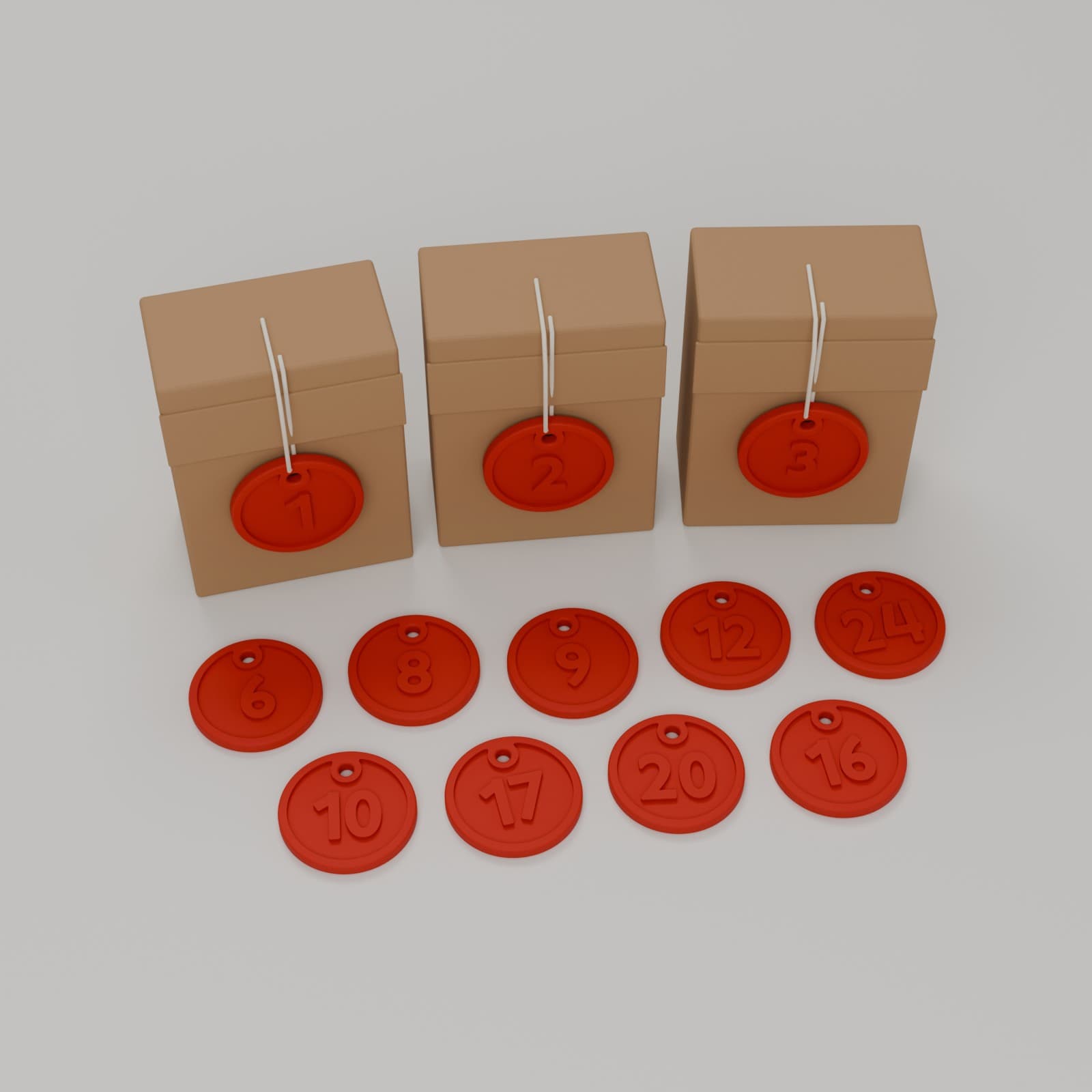 Adventscijfers Hangers 1 t/m 24 in rood