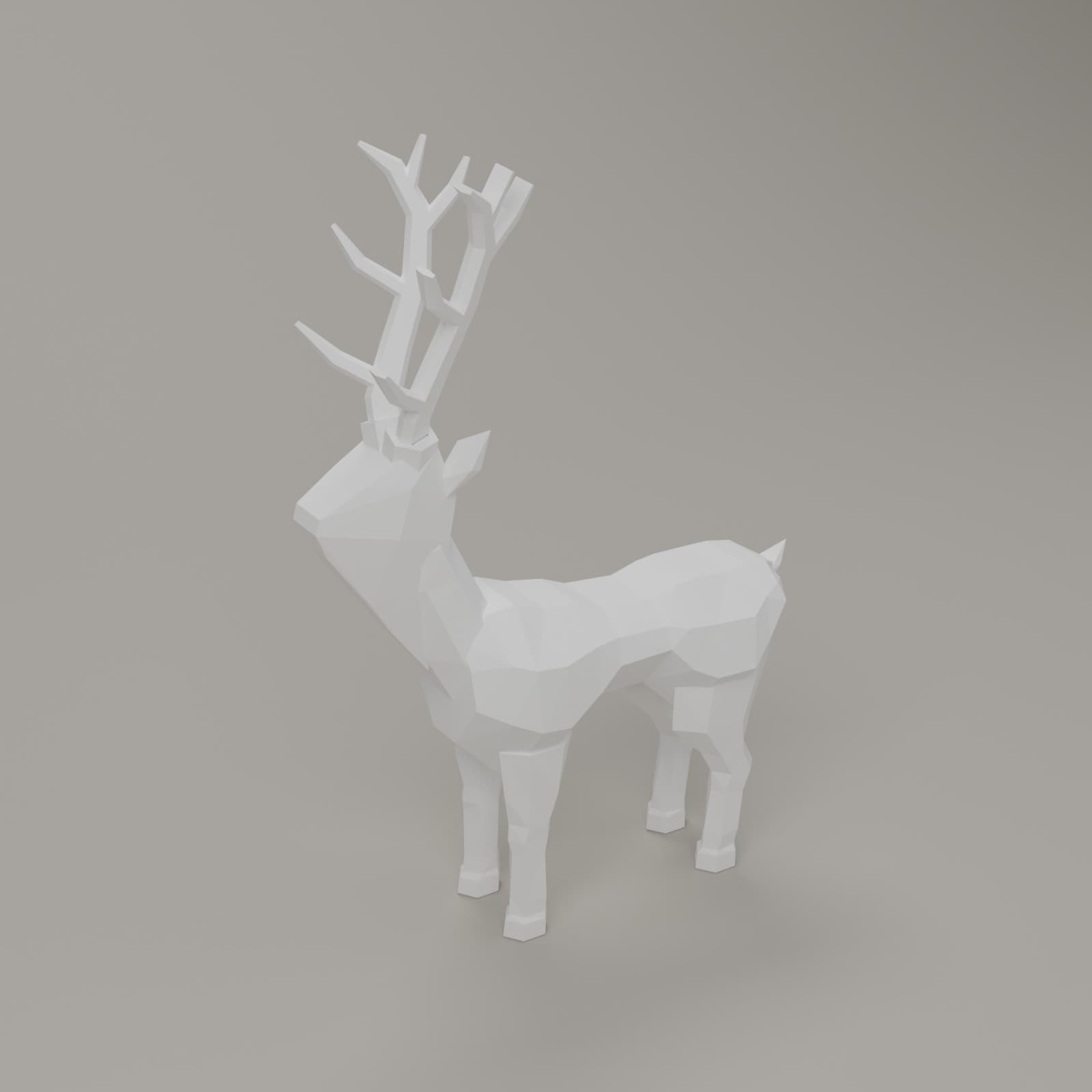 Rendier Low-Poly in wit